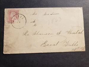 1860's HILTON to GREAT FALLS, NEW HAMPSHIRE Postal History Cover NH - Picture 1 of 2