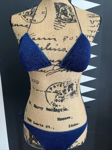 OSEREE Triangle Lumiere Glitter Bikini Set in Blue Medium Italy - Picture 1 of 9