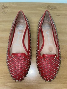 NEW Jeffrey Campbell Martini Silver Spiked Red Leather Ballet Flats Sz 8.5 - Picture 1 of 11