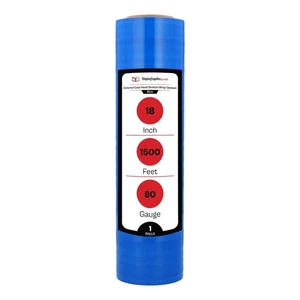 1 Roll Cast Hand Stretch Wrap 18" x 1500' 80 Ga Bundling Shrink Film Blue - Picture 1 of 8