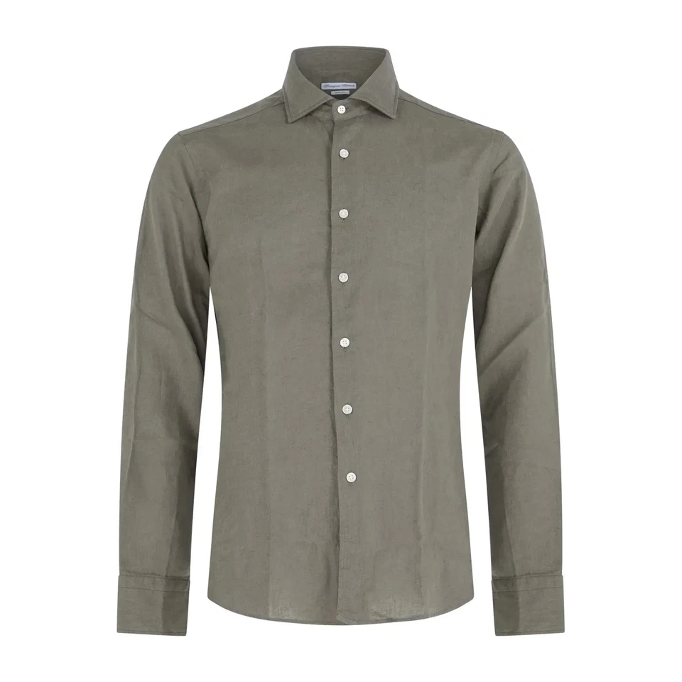 Lavorazione Sartoriale - Camicia verde in lino e cotone slim fit per uomo - Immagine 1 di 1