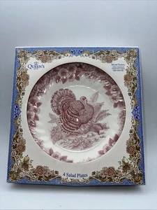 "Juego de 4 ensaladas Queen's Plates Turkey Myott Factory Thanksgiving 8""". Rojo - Imagen 1 de 5