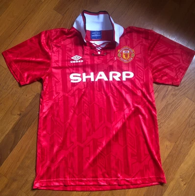 MANCHESTER UNITED 1992/1994 RARE MAILLOT Sharp UMBRO SHIRT JERSEY M - Photo 1/4