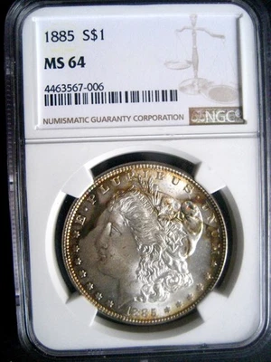 1885-P Morgan Dollar, Graded: NGC MS-64 Uniquely Toned ++++ - Image 1 of 4