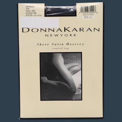 Donna Karan Size Tall Hosiery Off Black Sheer Satin Pantyhose 265 USA Y2K - Image 1 of 3
