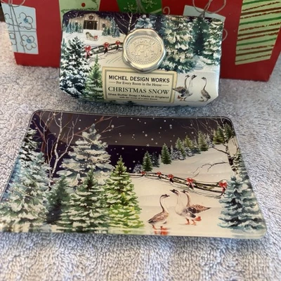 Michel Design Works Large Soap Holiday Christmas Snow with Shea Butter With Tray - Image 1 of 4