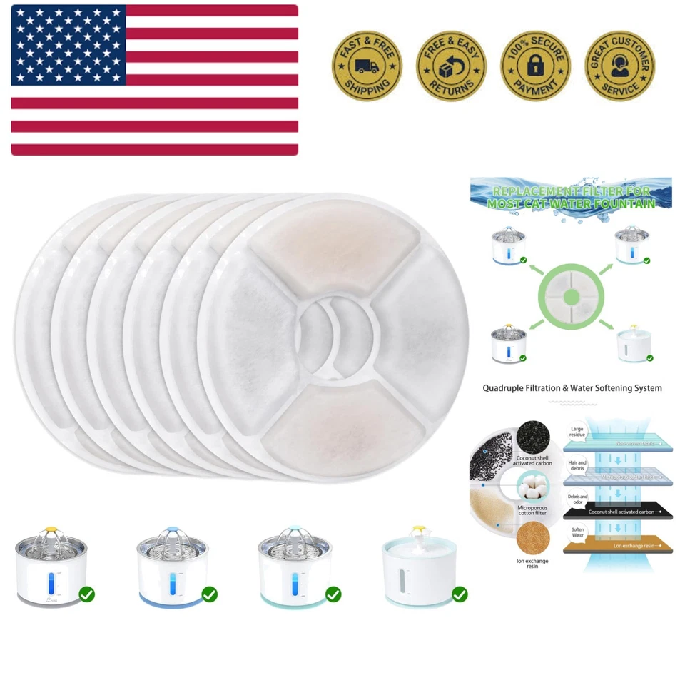 Wonder Creature Cat Water Fountain Filter Stainless Steel Top 6 Carbon Filters