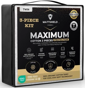 MATTSHIELD New Maximum 3-Piece Kit - 100% Waterproof Organic Cotton Mattress ... - Picture 1 of 8