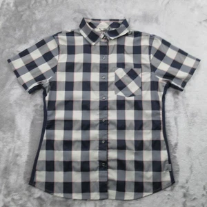 Club Ride Shirt Womens Medium Blue Plaid Snap Front Cycling Stretch Zip Pocket - Picture 1 of 16