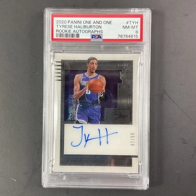 2020 PANINI ONE AND ONE #TYH TYRESE HALIBURTON ROOKIE AUTOGRAPHS PSA 8 - Image 1 of 4