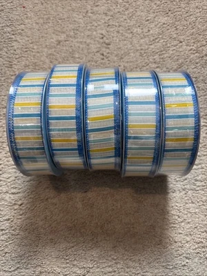 Premium Ribbon Members Mark 1.5” X 50 Yards Blue, Yellow And Cream LOT OF 5 - Image 1 of 4