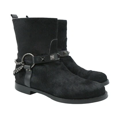 Байкерские ботинки Le Silla черная кожа с заклепками цепи пони волосы 38 размер США 8 - Изображение 1 из 4