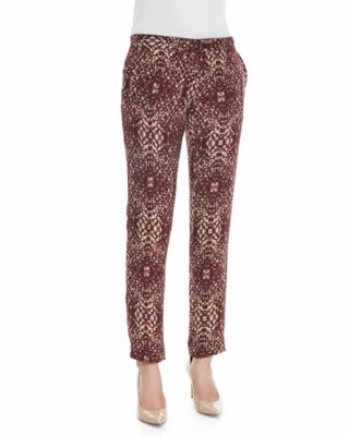 NUEVO CON ETIQUETAS HAUTE HIPPIE 8 100% SEDA Pantalones a medida Estampado de Serpiente $395 Pantalones Merlot Forrados Foto 1 de 3