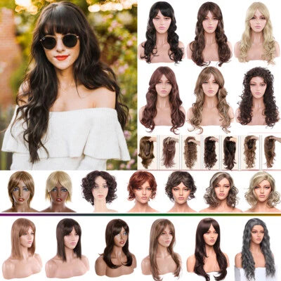 Pelucas largas rizadas rectas onduladas marrón castaño rojizo rubio mujeres peluca de moda sintética EE. UU. Foto 1 de 4