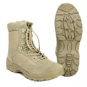 NEW Khaki Tan Side Zip Tactical Army Combat Boots Airsoft Hiking Outdoors - Picture 1 of 4
