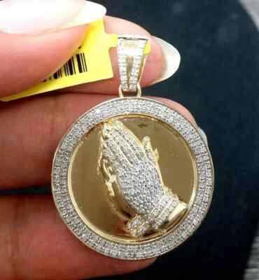 3.5Ct Round Cut Moissanite Praying Hands Custom Pendant 14K Yellow Gold Plated - Image 1 of 4