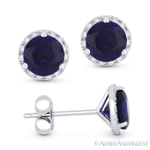 Pendientes de tachuelas de martini de oro blanco 14 K de zafiro y diamantes azules creados en laboratorio de 2,00 quilates - Imagen 1 de 3