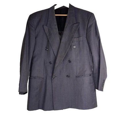"Chaqueta Hugo Boss Doble Pecho Gris Rayas Para Hombres Reino Unido 40"" Lana Virgen Al Capon" Foto 1 de 4