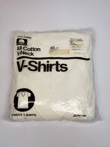 VINTAGE JC Penney 3 Men's T-Shirts V-Neck Size 40 100% Cotton NEW OLD STOCK - Picture 1 of 12