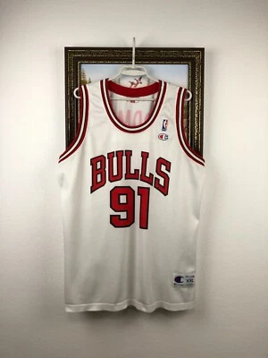 Camiseta Vintage Anos 90 Chicago Bulls Rodman #91 Champion NBA Branca Tamanho XXL - Imagem 1 de 4