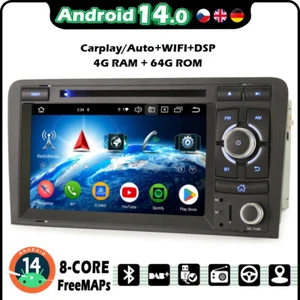 8 Kern Android 14 Navi Autoradio Carplay DAB+4G DVD Bluetooth für AUDI A3 S3 RS3 - Bild 1 von 18