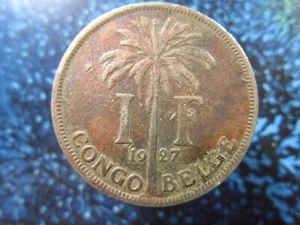 Congo Belgium 1 Franc 1927 Belge Albert I h7600 World Coin - Picture 1 of 2
