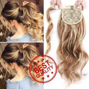 US Ponytail Real Human Hair Clip In Real Remy Hair Extensions CURLY Pony Tail 8A