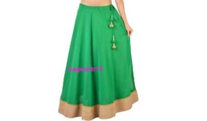 Indian Long Skirt, Bollywood Skirt, Green Skirt With Golden Border, Dance Skirt