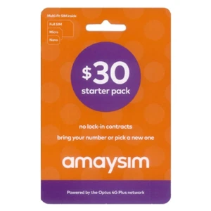 AUSTRALIAN AMAYSIM $30 PREPAID MULTI FIT SIM CARD PACK 3G 4G STANDARD NANO MICRO - Picture 1 of 1