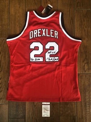 CLYDE DREXLER Signed Portland Trailblazers Mitchell Ness Jersey JSA Inscriptions - Image 1 of 4