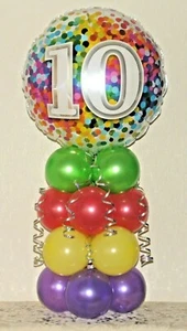 10TH BIRTHDAY - AGE 10 BALLOON DISPLAY - PARTY TABLE DECORATION-NO HELIUM NEEDED - Picture 1 of 1