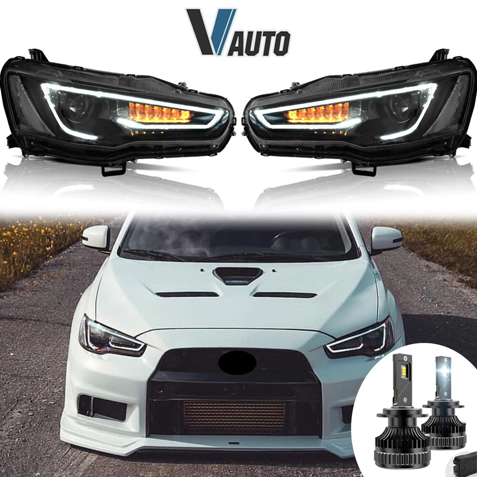 Fit Mitsubishi Lancer / EVO X 2008-2017 Sequential LED Headlights with D2S Bulbs - Image 1 of 4