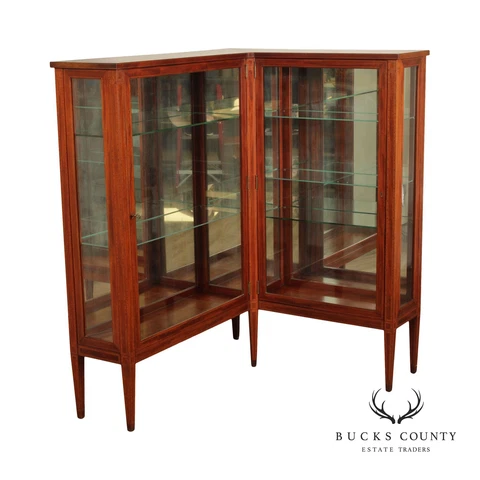 Antique Edwardian Inlaid Mahogany Corner Vitrine Cabinet Cover