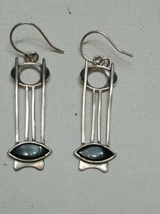 Mackintosh Style Silver Jet Earrings - Picture 1 of 2