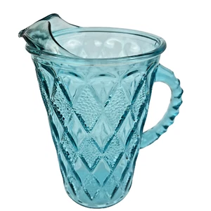 VTG Anchor Hocking Kimberly Pitcher 68oz Aqua Blue Diamond 1960s MCM Glass - Picture 1 of 8