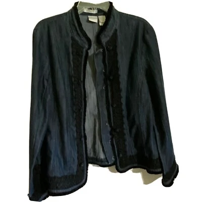 Emma James Jacket Denim Black Blue 12 L Stretch Lace Velvet Embellished Romantic - Image 1 of 4