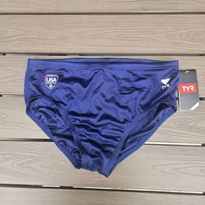 TYR Water Polo Nylon Swimwear Men Navy Racer Briefs Sz 32 New - Picture 1 of 3