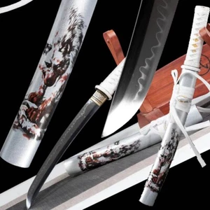 Japanese Tanto Short Sword Wakizashi Katana Clay Tempered T10 Steel - Blood Wolf - Picture 1 of 10