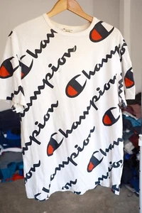 Champion Heritage Distressed Men Sz XL White Short Sleeve T-Shirt Spell Out Logo - Picture 1 of 8