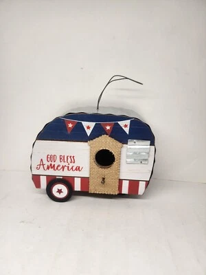 God Bless America Decorative Camper Bird House New Garden Decor trailer - Image 1 of 2