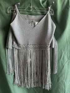 NWT FREE PEOPLE UNDERSTATED sz. M TOP & BOTTOM SILVER FRINGE Retail $350 Set - Picture 1 of 11