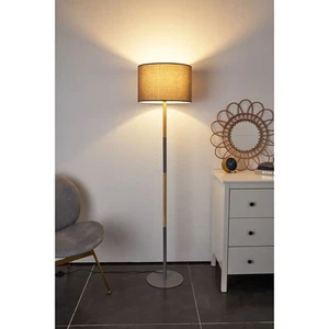 Stehleuchte Grand Purity Grau Holz Stoff Schirm160cm max 20W E27 Lampe Schalter - Bild 1 von 12