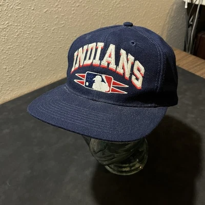 Vintage Cleveland Indians MLB Tribe Logo Athletic Diamond Cut Snapback Hat Spike - Image 1 of 4
