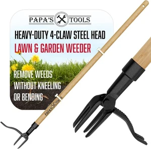 Papa's Tools Weeder - Stand Up Weed Puller Tool Made with Long Wooden Handle - - Picture 1 of 3