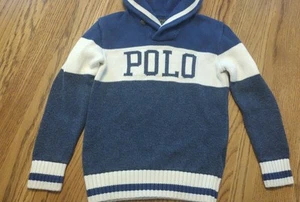 Polo Ralph Lauren Sweater Boys Blue White Roll Neck Sz 7 Classic Cotton - Picture 1 of 6