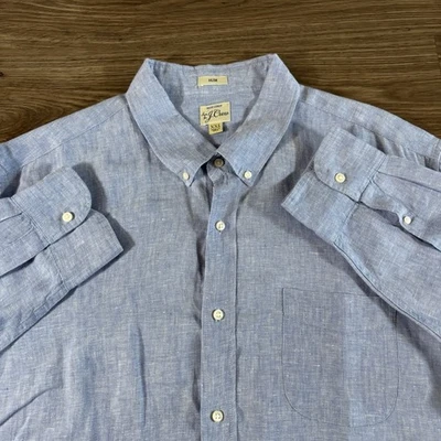 J Crew Baird McNutt Linen Shirt Men 2XL Blue Button Down Long Sleeve Slim Fit - Image 1 of 4