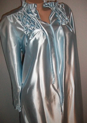 Vtg Sears Baby Blue Long Satin Zip Up Nightgown M - Image 1 of 4