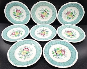 8) Ridgway Plymouth Green Bread Plates Set Vintage Floral Scalloped Dish MCM Lot - Picture 1 of 24