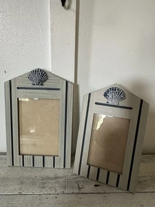 Set Two Matching Beach Ocean Sea Picture Frames Washed Wood Hang Or Stand - Picture 1 of 6