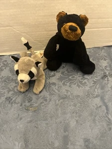 2 PC UNIPAK PLUSH DOLL FIGURES BLACK BEAR & RACCOON STUFFED ANIMAL TOYS - Picture 1 of 6